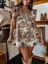 Flower Printed Ruffled Sleevless Loose Mini Dresses